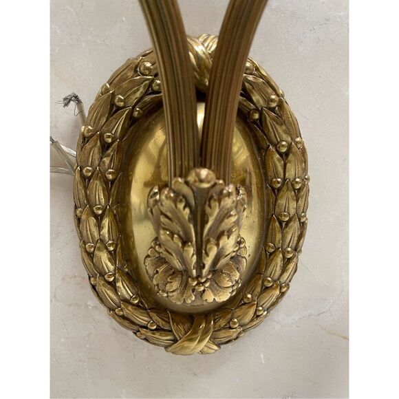 Antique Art Deco Solid Brass Wall Sconse 2 Light Arm Wheat Design - Picture 4 of 5